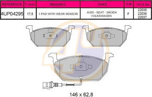 4U 4UP04295 - Тормозные колодки, дисковые, комплект autosila-amz.com