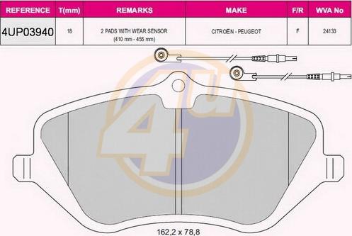 4U 4UP03940 - Тормозные колодки, дисковые, комплект autosila-amz.com