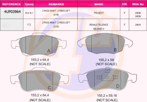 4U 4UP03964 - Тормозные колодки, дисковые, комплект autosila-amz.com