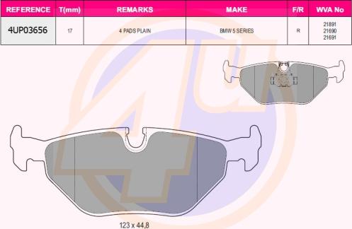 4U 4UP03656 - Тормозные колодки, дисковые, комплект autosila-amz.com