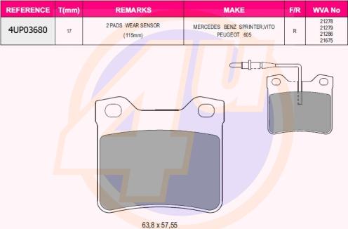 4U 4UP03680 - Тормозные колодки, дисковые, комплект autosila-amz.com