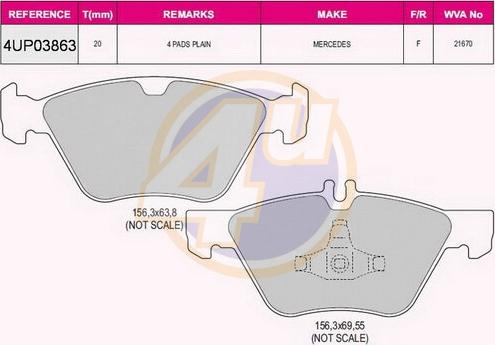 4U 4UP03863 - Тормозные колодки, дисковые, комплект autosila-amz.com