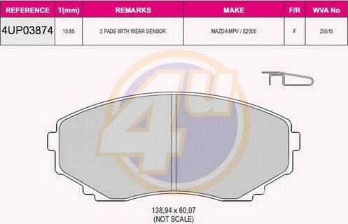 4U 4UP03874 - Тормозные колодки, дисковые, комплект autosila-amz.com