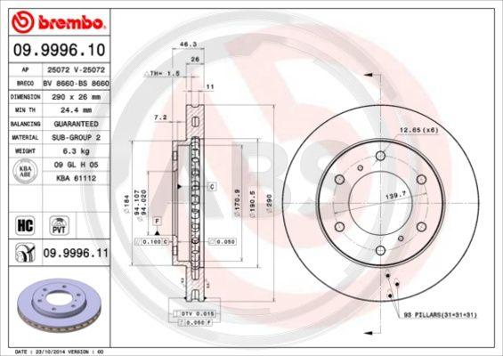 A.B.S. 09.9996.11 - Тормозной диск autosila-amz.com
