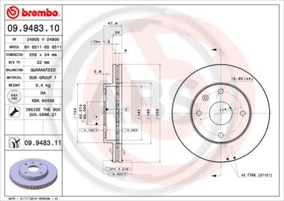 A.B.S. 09.9483.10 - Тормозной диск autosila-amz.com