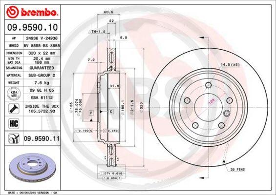 A.B.S. 09.9590.11 - Тормозной диск autosila-amz.com
