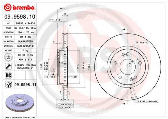 A.B.S. 09.9598.11 - Тормозной диск autosila-amz.com