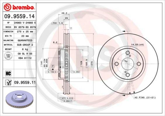 A.B.S. 09.9559.11 - Тормозной диск autosila-amz.com