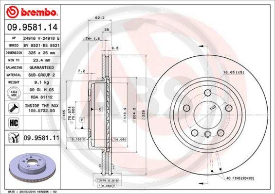 A.B.S. 09.9581.11 - Тормозной диск autosila-amz.com