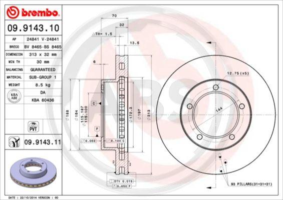 A.B.S. 09.9143.10 - Тормозной диск autosila-amz.com