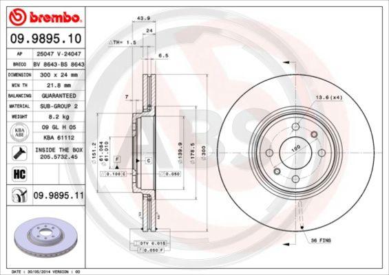 A.B.S. 09.9895.11 - Тормозной диск autosila-amz.com