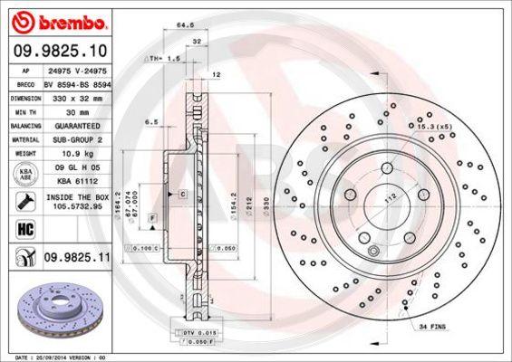 A.B.S. 09.9825.11 - Тормозной диск autosila-amz.com