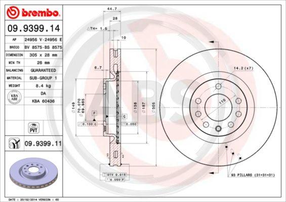 A.B.S. 09.9399.11 - Тормозной диск autosila-amz.com