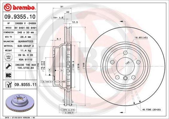 A.B.S. 09.9355.11 - Тормозной диск autosila-amz.com