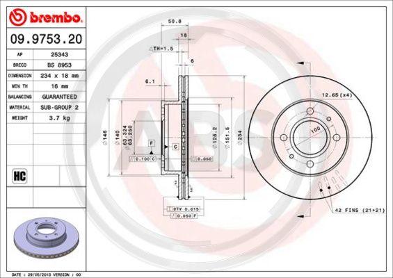 A.B.S. 09.9753.21 - Тормозной диск autosila-amz.com