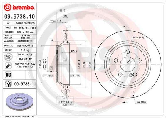 A.B.S. 09.9738.10 - Тормозной диск autosila-amz.com