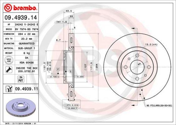 A.B.S. 09.4939.11 - Тормозной диск autosila-amz.com