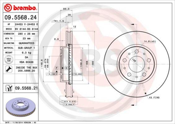 A.B.S. 09.5568.21 - Тормозной диск autosila-amz.com