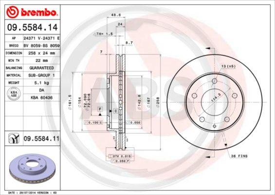 A.B.S. 09.5584.11 - Тормозной диск autosila-amz.com
