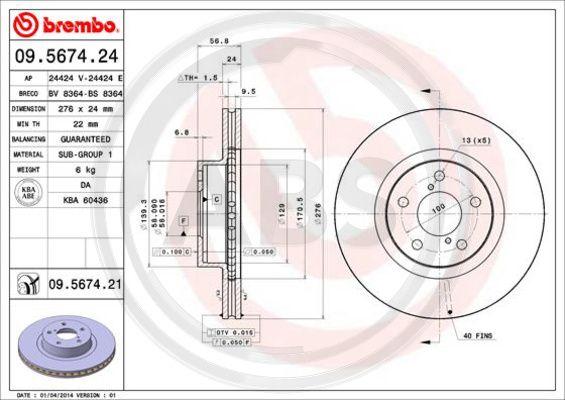 A.B.S. 09.5674.21 - Тормозной диск autosila-amz.com