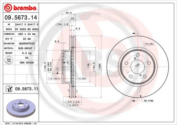 A.B.S. 09.5673.11 - Тормозной диск autosila-amz.com