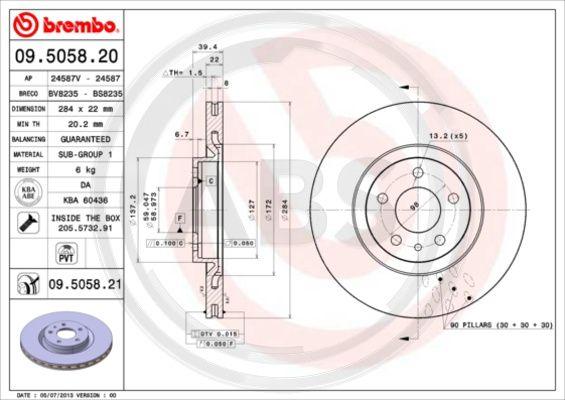A.B.S. 09.5058.21 - Тормозной диск autosila-amz.com