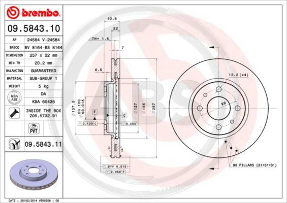 A.B.S. 09.5843.11 - Тормозной диск autosila-amz.com
