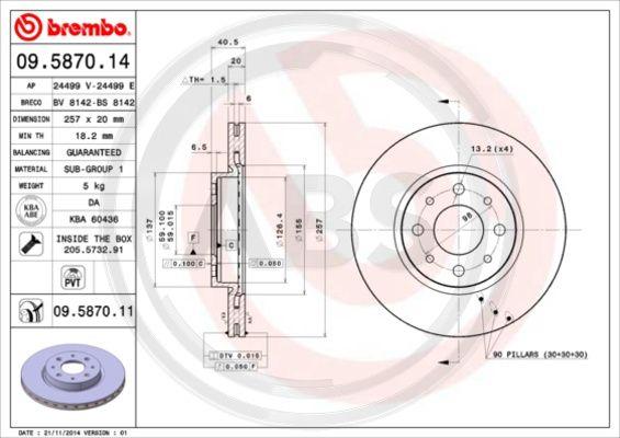 A.B.S. 09.5870.11 - Тормозной диск autosila-amz.com