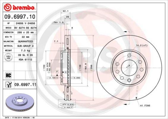 A.B.S. 09.6997.11 - Тормозной диск autosila-amz.com