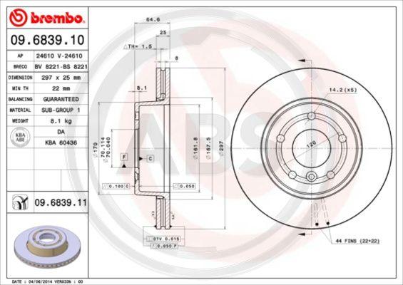 A.B.S. 09.6839.10 - Тормозной диск autosila-amz.com