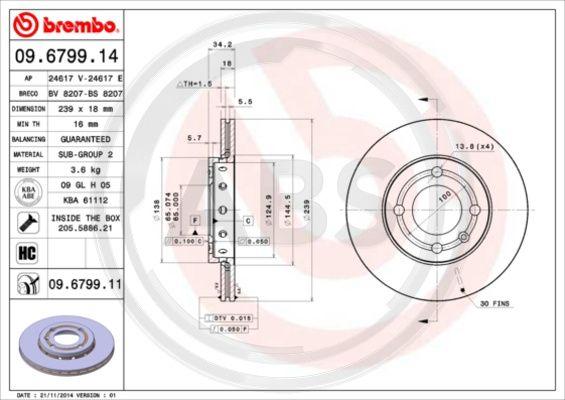 A.B.S. 09.6799.11 - Тормозной диск autosila-amz.com