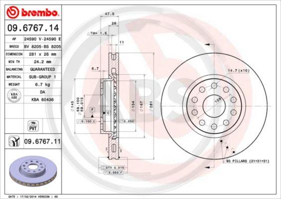 A.B.S. 09.6767.11 - Тормозной диск autosila-amz.com