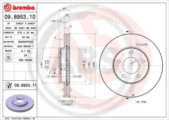 A.B.S. 09.8953.10 - Тормозной диск autosila-amz.com