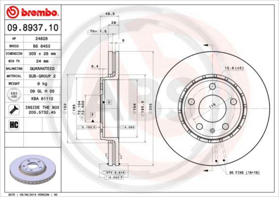 A.B.S. 09.8937.11 - Тормозной диск autosila-amz.com