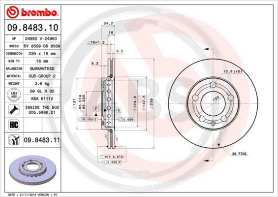 A.B.S. 09.8483.10 - Тормозной диск autosila-amz.com