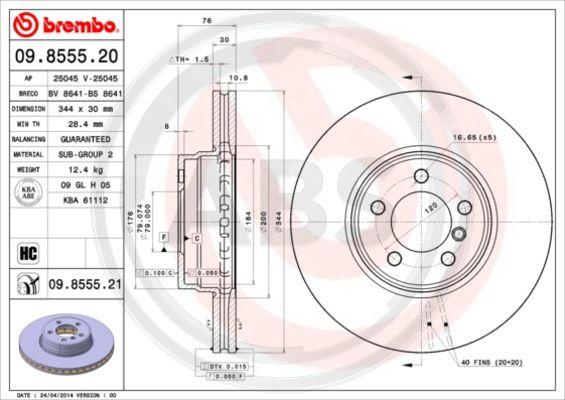 A.B.S. 09.8555.21 - Тормозной диск autosila-amz.com