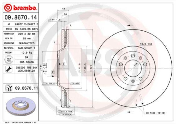 A.B.S. 09.8670.11 - Тормозной диск autosila-amz.com