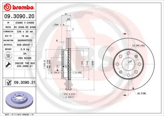 A.B.S. 09.3090.20 - Тормозной диск autosila-amz.com