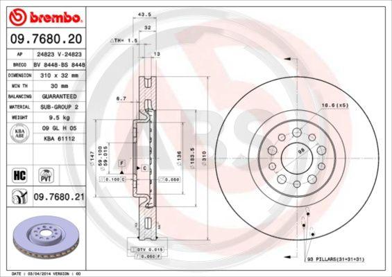 A.B.S. 09.7680.21 - Тормозной диск autosila-amz.com