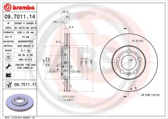 A.B.S. 09.7011.11 - Тормозной диск autosila-amz.com