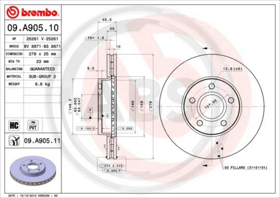 A.B.S. 09.A905.11 - Тормозной диск autosila-amz.com