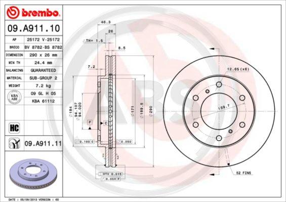 A.B.S. 09.A911.11 - Тормозной диск autosila-amz.com