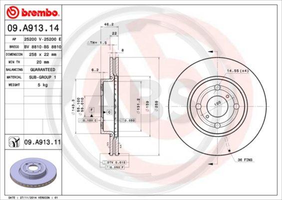 A.B.S. 09.A913.11 - Тормозной диск autosila-amz.com