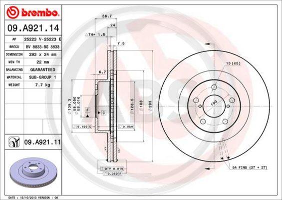 A.B.S. 09.A921.11 - Тормозной диск autosila-amz.com