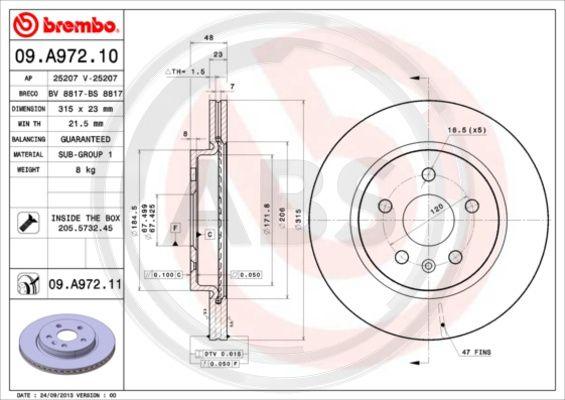 A.B.S. 09.A972.11 - Тормозной диск autosila-amz.com
