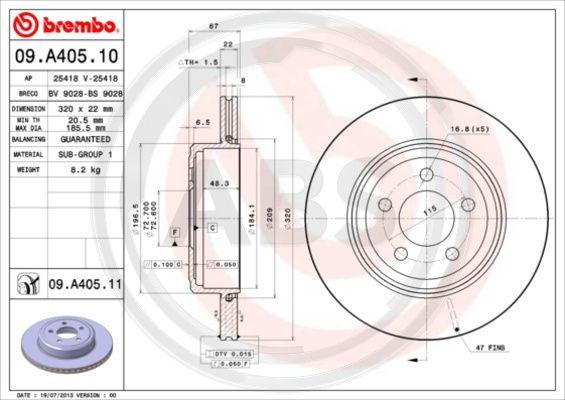 A.B.S. 09.A405.11 - Тормозной диск autosila-amz.com