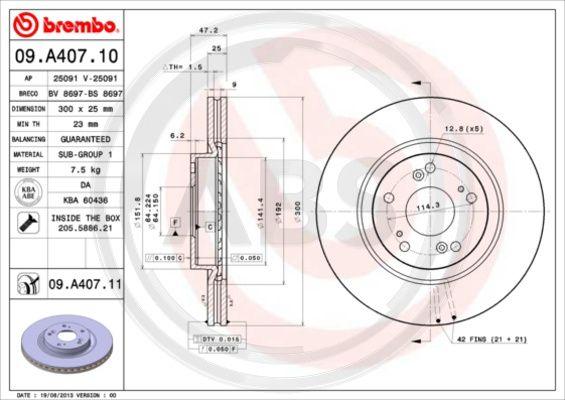 A.B.S. 09.A407.11 - Тормозной диск autosila-amz.com