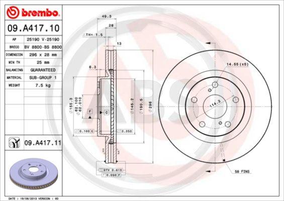 A.B.S. 09.A417.11 - Тормозной диск autosila-amz.com