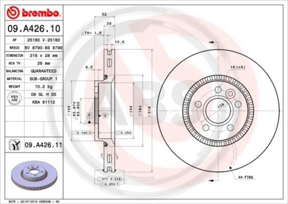 A.B.S. 09.A426.11 - Тормозной диск autosila-amz.com