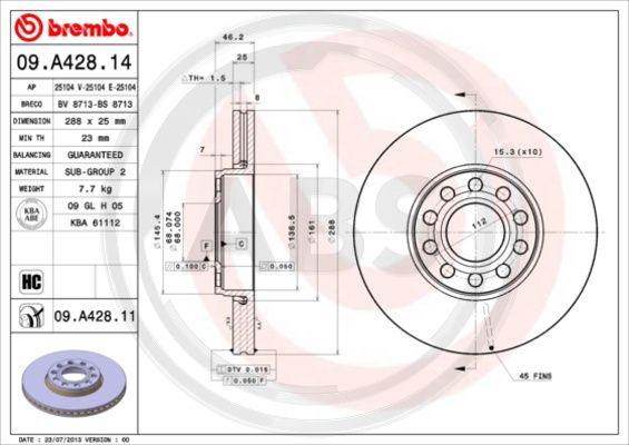 A.B.S. 09.A428.11 - Тормозной диск autosila-amz.com